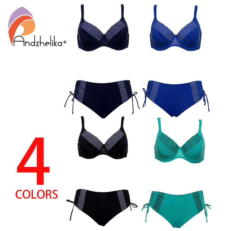 Andzhelika 2017 New Bikinis Women Solid Dot Patchwork Sexy Plus Size Swimwear Soft Cups Bikini