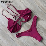  MOOSKINI Brand New Design Solid Swimwear Women Bikini Set Sexy Bandage Bathing Suit Push Up Brazilian Bikini 2017 Swimsuits 