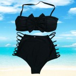  New Sexy Women Bow Bandeau High Waist Side Bandage Bikini Swimwear Swimsuit Size S-XL EA14