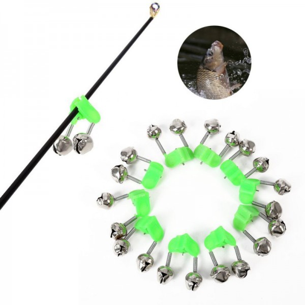 10 Pcs Fishing Bite Alarms Fishing Rod Bells Rod Clamp Tip Clip Bells Ring Green ABS Fishing Accessory