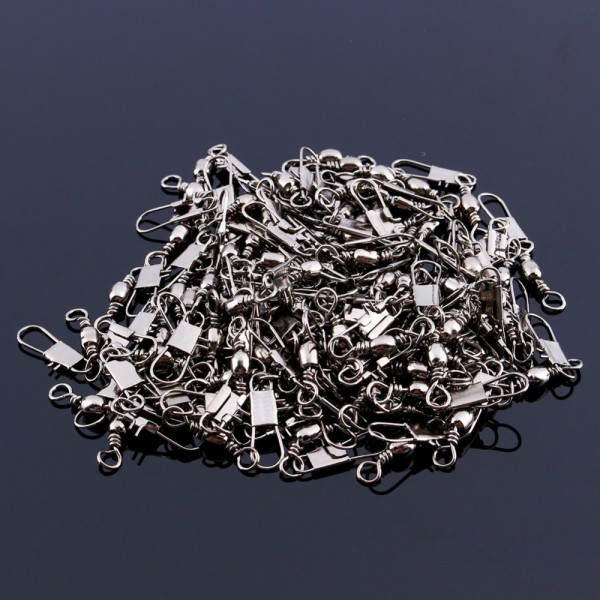 100PCS Stainless Steel Interlock Fishing Swivel Snap Ball Bearing Rolling Solid Rings Fishing Hooks Connector #8 3.5CM Length