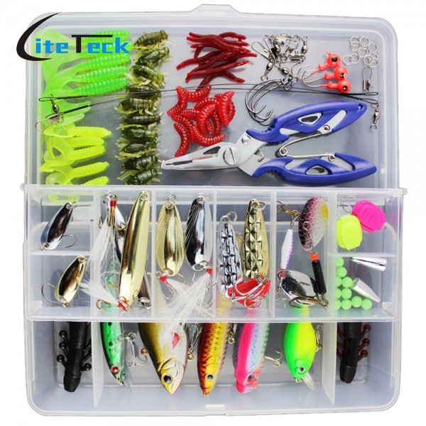 101PCS Fishing Lures Mixed Hard Soft Baits Popper Crankbait VIB Topwater Floating Fishing Lures Hooks Kit Set with Storage Box