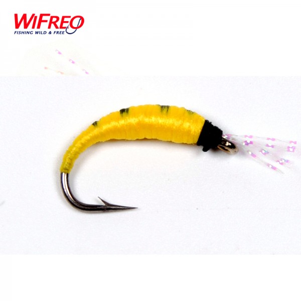 [10PCS] Wifreo Size 6 Yellow Pupa Larva Nymph Fly for Trout Bass Fishing