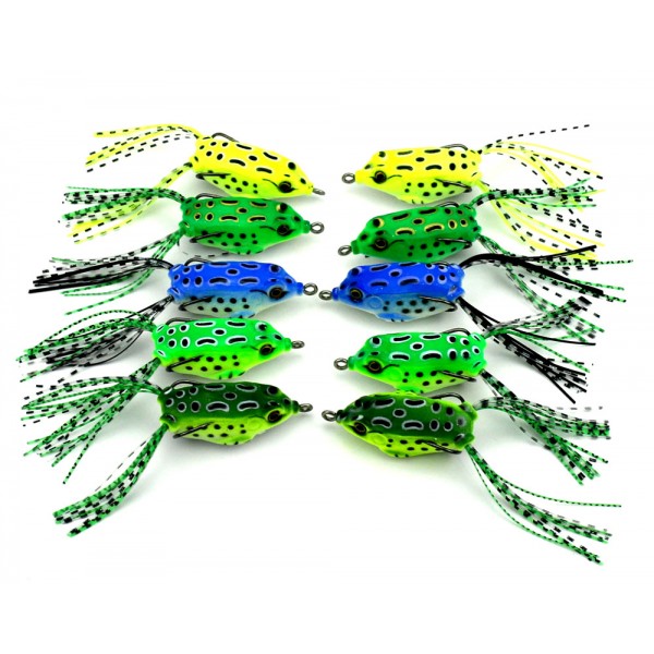 10Pcs/lot Frog lures Iscas Sapo Soft Plastic Fishing Bait With Hook Top Water Artificial Fish Tackle 5.5CM 8G