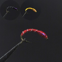 [12PCS] 12# Caddis Larva Chironomid Midge Pupa Buzzer Zebra Nymph Trout Flies Fly fishing Hook Black Red Orange