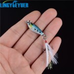 1PCS Small Minnow Metal Fishing Crankbait Lure 3d Eyes Baits Artificial Bait With Feather Fishing Tackle