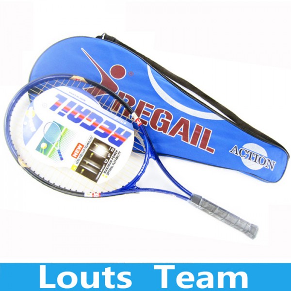 1 Pcs Regail Sports Tennis Racket Aluminum Alloy Adult Racquet with Racquet Bag for Beginners with Blue Color