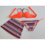 2016  Bohemia Floral Bikini Set +Skirt  3 in 1 Swimwear Women Bathing Suit Swimsuit Push Up Padded Bra