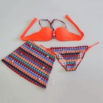 2016  Bohemia Floral Bikini Set +Skirt  3 in 1 Swimwear Women Bathing Suit Swimsuit Push Up Padded Bra