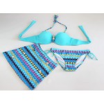 2016  Bohemia Floral Bikini Set +Skirt  3 in 1 Swimwear Women Bathing Suit Swimsuit Push Up Padded Bra