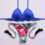 2016 New Arrival Crochet Bikini Sets Women Pure Handmade Top Sexy Halter Swimwear Floral Print Biquini Low Waist Swimsuit