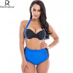 2016 New Arrival Plus Size Swimwear Women Swimsuit High Waist Bathing Suit Push Up Bikini Set Halter Top Summer Beach Wear 4XL