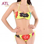 2016 Newest Women Bandeau Bikini Art Floral Occidental Secret Brazilian Low Waist Swimsuit Passionate Bathing Swimwear Female