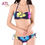 2016 Newest Women Bandeau Bikini Art Floral Occidental Secret Brazilian Low Waist Swimsuit Passionate Bathing Swimwear Female