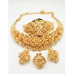 2016 Nigerian Wedding African Jewelry Set Gold-color Australian Crystal bridal Jewelry Sets Bracelet Earring Ring Jewelry Sets