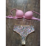 2016 Venus Vacation hot selling open hot girl push up bikini bling rhinestone swimwear with chains