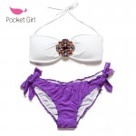 2016 Women Crystal Trikini Rhinestone Bikini Set Push Up Swimwear Halter Beach Swimsuits Bathing Suit Biquini Maillots De Bain