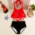 2017 Bikinis Women Swimwear High Waist Swimsuit Red Sexy Swimwear Push Up Crop Top High Neck Bikini Set Retro Bathing Suit Swim