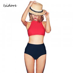 2017 Bikinis Women Swimwear High Waist Swimsuit Red Sexy Swimwear Push Up Crop Top High Neck Bikini Set Retro Bathing Suit Swim