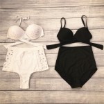 2017 Hot Retro Black Swimsuit Underwire Push Up High Waist Bikini Set Sexy Women Swimwear High Waist Bathing Suits Biquni