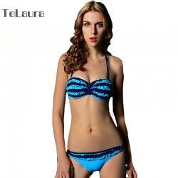 2017 Lace Ruffle Bikinis Women Push Up Swimwear Women Sexy Beachwear Strappy Bathing Suits Women Halter Swimsuit Plus Size XXL