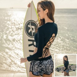 2017 Long Sleeve Women Swimwear 3 Pieces Sexy Bandage Swimsuit Black Padded bra Boxer Underwear Bathing Suit