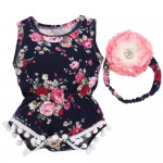 2017 New 0-2Y Floral Pattern Infantil Baby Girl Romper Para Bebe Headband Set;Tassel One Piece Newborn Baby Clothes Suit Bebe