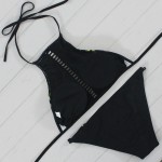 2017 New High Neck Bikini Women Swimsuit Swimwear Bandage Cut Out Brazilian Bikini Set Print Summer Beach Floral Bathing Suit