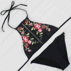 2017 New High Neck Bikini Women Swimsuit Swimwear Bandage Cut Out Brazilian Bikini Set Print Summer Beach Floral Bathing Suit