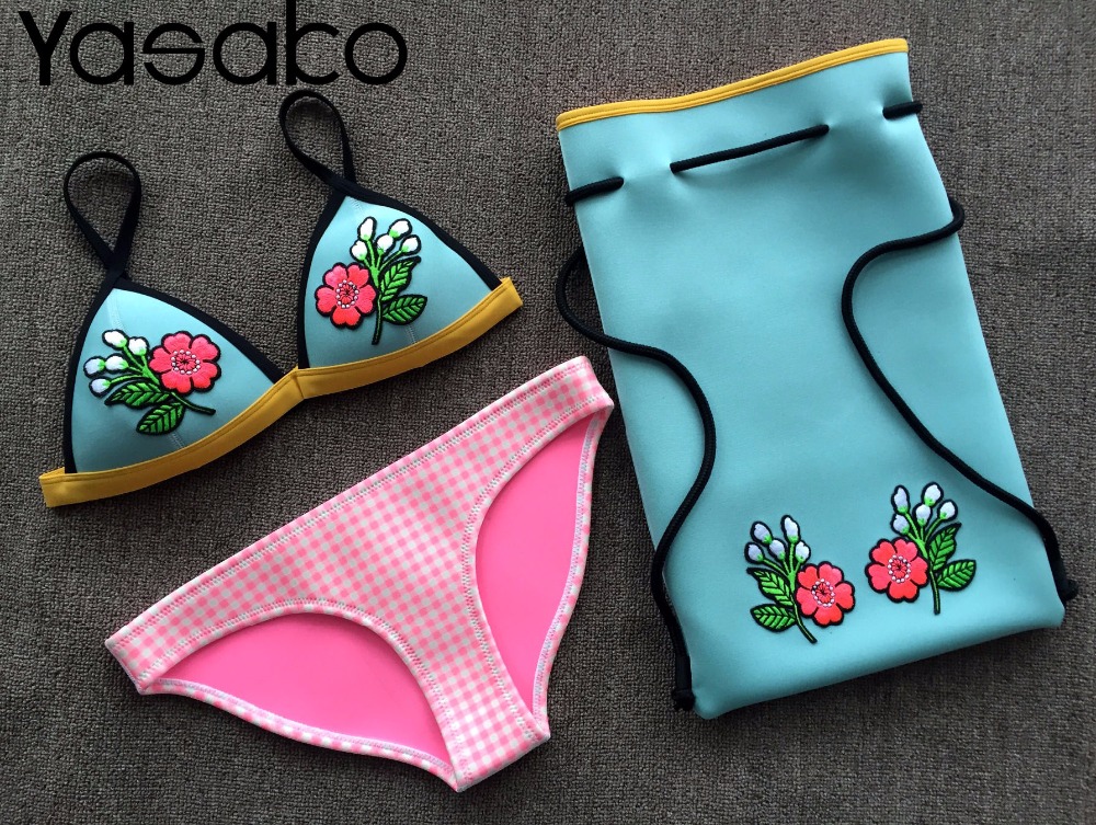 2017 New Style Crochet Neoprene Bikini Set Neoprene Swimwear Bikini