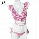 2017 Sexy Pink Striped Ruffled Biquini Strappy Swimsuit Swim Wear Bathing Suit Bandage Swimwear Women Brazilian Push Up Bikini