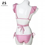 2017 Sexy Pink Striped Ruffled Biquini Strappy Swimsuit Swim Wear Bathing Suit Bandage Swimwear Women Brazilian Push Up Bikini