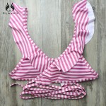 2017 Sexy Pink Striped Ruffled Biquini Strappy Swimsuit Swim Wear Bathing Suit Bandage Swimwear Women Brazilian Push Up Bikini