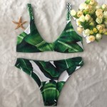 2017 Sexy Strappy Bikini Bandage Swimwear Leaves Tropical Swimsuit Retro Bikini Set Brazilian Bikinis Women Bathing Suit E968