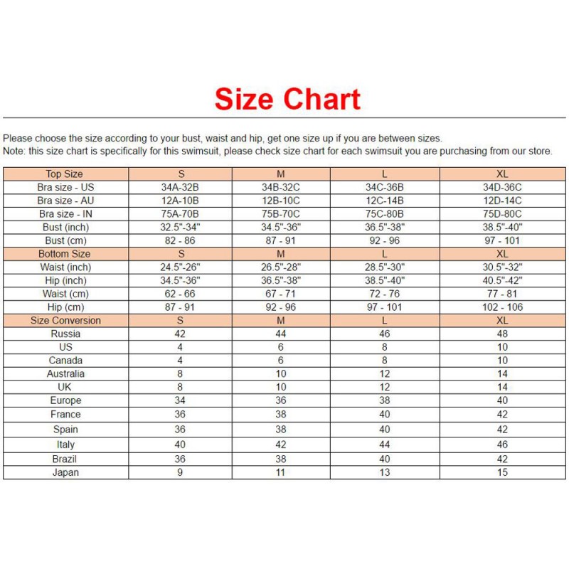 Female Swimsuit Size Chart