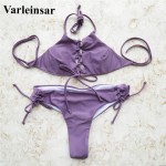 2017 Sexy Strappy purple Bikini Lace Up two pieces swimsuit female Swimwear Women Bikini Set Bathing Suit swim wear biquini V423