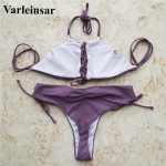 2017 Sexy Strappy purple Bikini Lace Up two pieces swimsuit female Swimwear Women Bikini Set Bathing Suit swim wear biquini V423