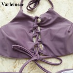 2017 Sexy Strappy purple Bikini Lace Up two pieces swimsuit female Swimwear Women Bikini Set Bathing Suit swim wear biquini V423