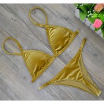 2017 Women Dark Green Orange Gold Velvet Thong Bikinis Sets Swimwear Swimsuit Brazilian Beach Wear Bathing Suit 2221