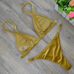 2017 Women Dark Green Orange Gold Velvet Thong Bikinis Sets Swimwear Swimsuit Brazilian Beach Wear Bathing Suit 2221