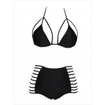 2017 newest Halter top push up high waist bikini set Hollow triangle sexy swimwears women strappy Bandage swimsuit bathing suit