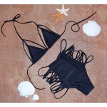 2017 newest Halter top push up high waist bikini set Hollow triangle sexy swimwears women strappy Bandage swimsuit bathing suit