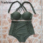 2017 two pieces bikini set green push up bikini High waist swimsuit swimwear women bathing suit swim wear female biquini V322