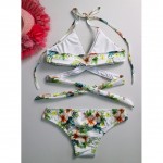 2017New DIY Women Halter Bandage Bikini Set Two Piece Floral print Swimwear Female Bikini Top Swimsuit Summer Beach Bathing Suit