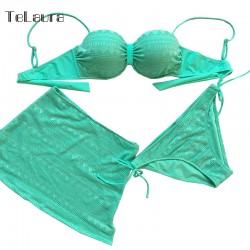 3 Pieces Swim Suit Skirt Swimwear Women Mesh Bikini Set Sexy Beachwear Swimming Suit For Women Push Up Bathing Suit 2017