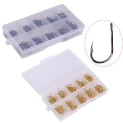490pcs 1 Box 3# - 12# 10 Sizes Iron Fishing Hook with Barbed Hook Black Fishhook Fishing Hook Jig with Box Set KSKS