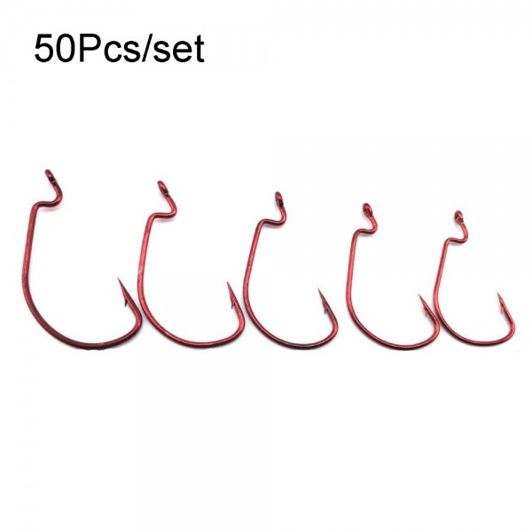 50 Pcs/box Fishing Hooks Red Crank Hook Lure Soft Bait Texas Rig Fishhook Size 1#-3# High Carbon Steel+ Plastic Tackle Box