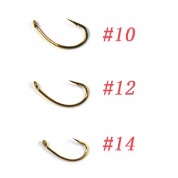500PCS Gold Color Sharp Fly Hook Nymph Bug Shrimp Pupae Larvae Caddis Fly Tying Fish Hooks #10 #12 #14