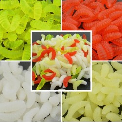 50PCS 2cm 0.4g fishing lure maggot Grub Soft Lure Baits smell Worms mixed color Fishing Lures Fishy Smell Pesca Soft