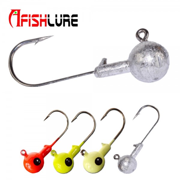 5pcs/lot Jig Head lead head hook 2g/3.5g/5g/7.0g/10g/14g luminous soft worm hooks Red softbait hook lead weight Fishing Hooks